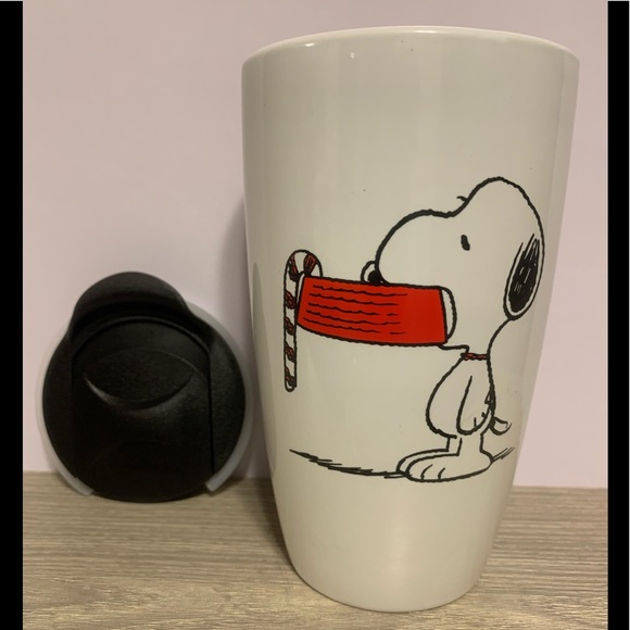 Peanuts Worldwide LLC Other - 2021 Peanuts Snoopy Christmas Candy Cane Festive Stoneware Travel Mug w/Lid